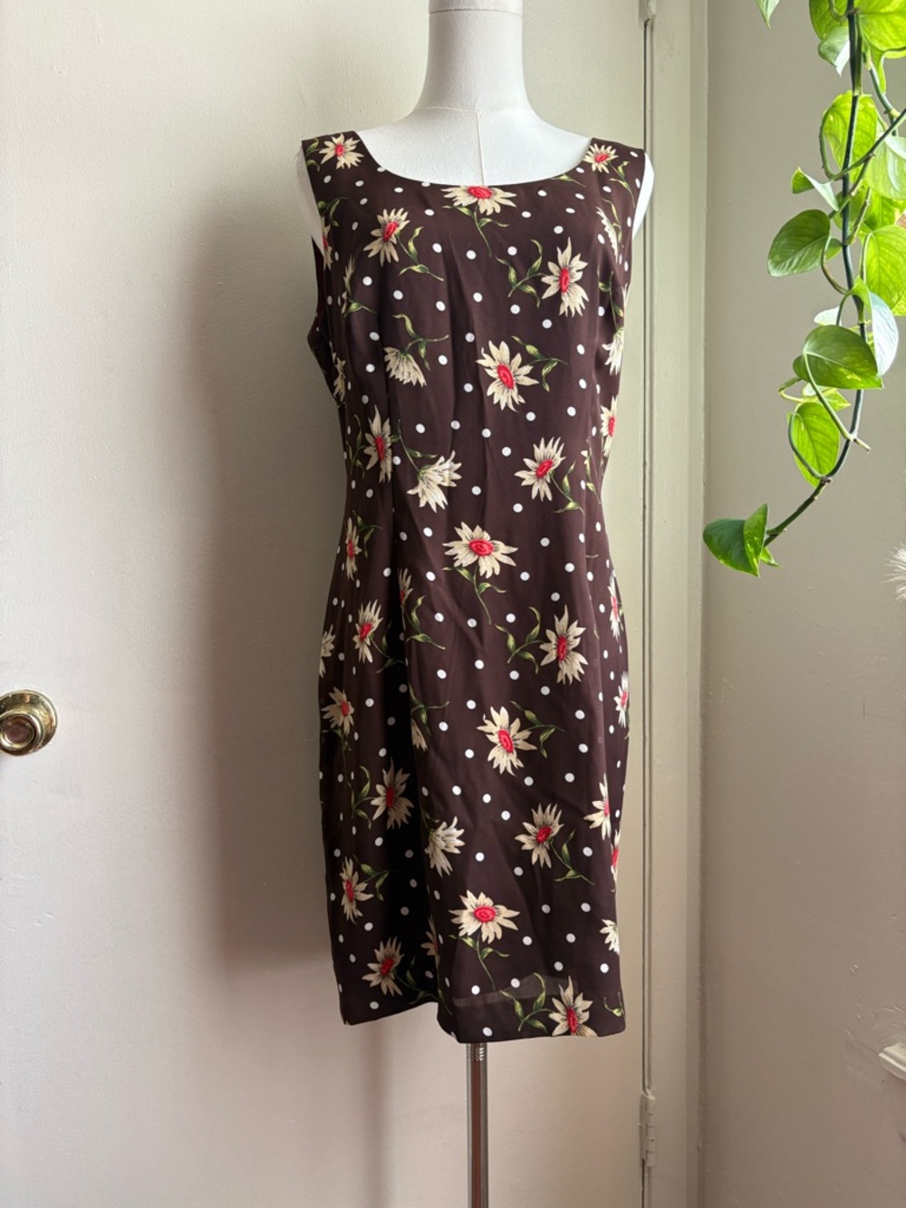 vintage 80s 90s Liaison paris Brown floral and polka dot dress